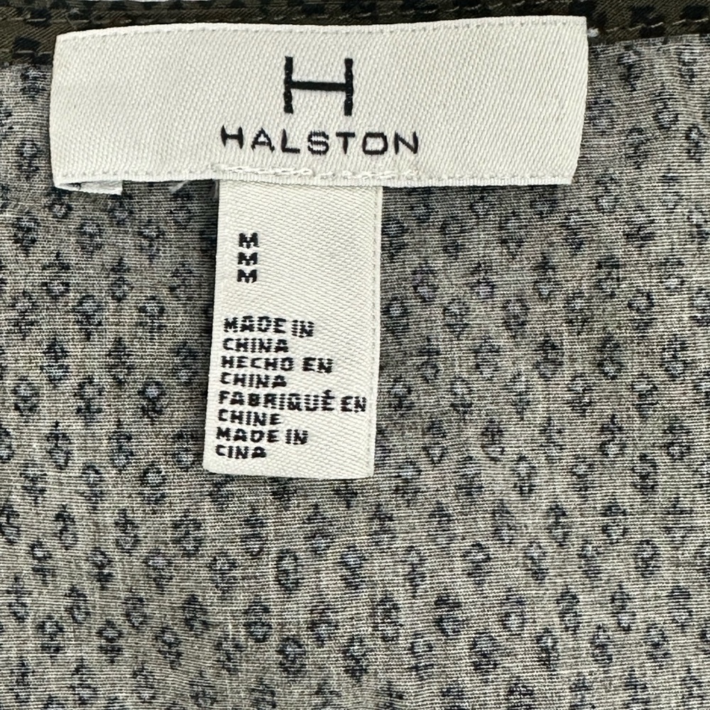 Halston Heritage Green Buttoned Front Blouse with floral puff sleeves NEW - Picture 2 of 9